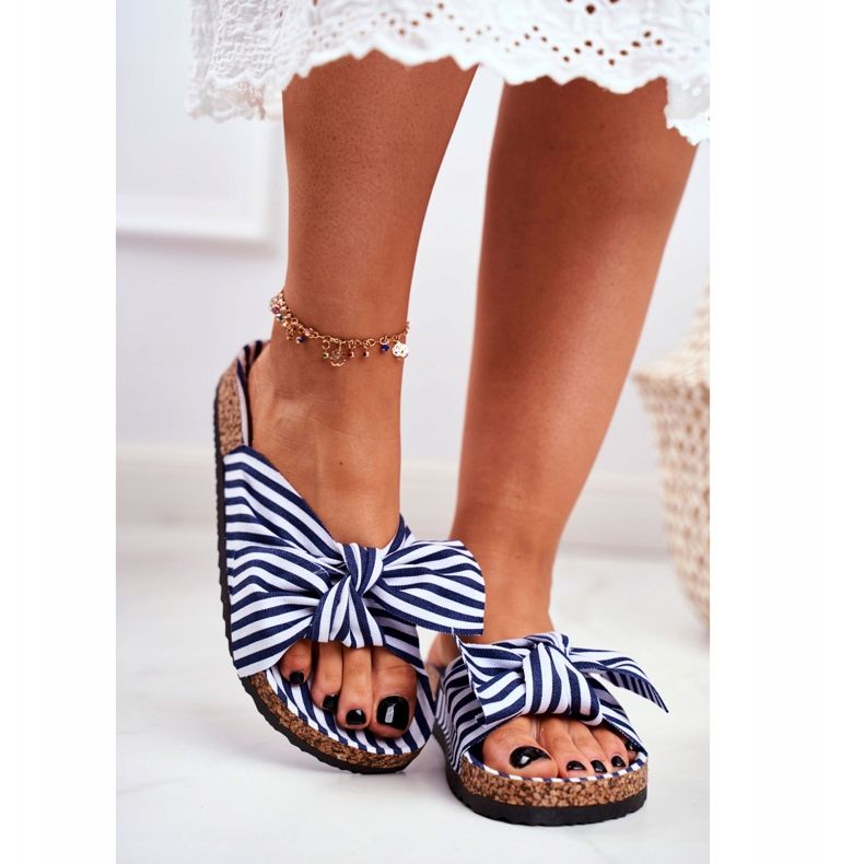 BUGO Hausschuhe für Damen mit Pin-up-Schleifen Navy Blue Verrone weiß marineblau 2