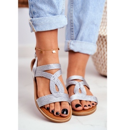 BUGO Flache silberne Damensandalen Rachel grau 2