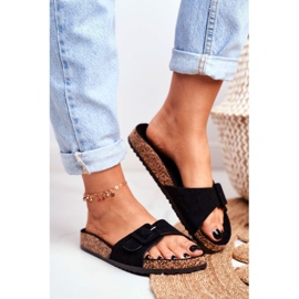 BUGO Damen Hausschuhe Schnallenverstellung Schwarz Rosaline 1