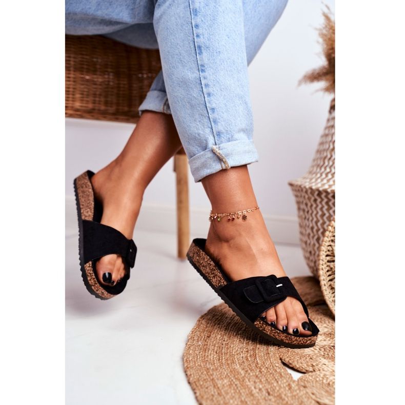 BUGO Damen Hausschuhe Schnallenverstellung Schwarz Rosaline 2