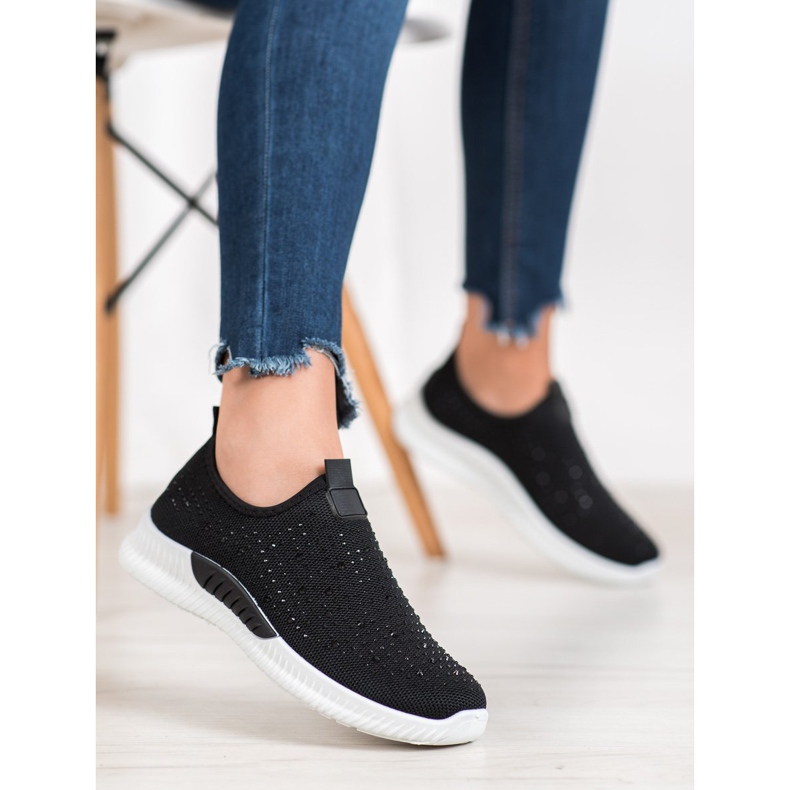 SHELOVET Schwarze Schuhe mit Kristallen 2