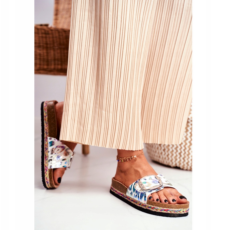 Damen Hausschuhe Big Star Metallic Muster DD274127 weiß 2