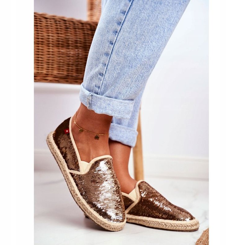 Damen Espadrilles Big Star Irisierende Pailletten Gold DD274A161 golden 1