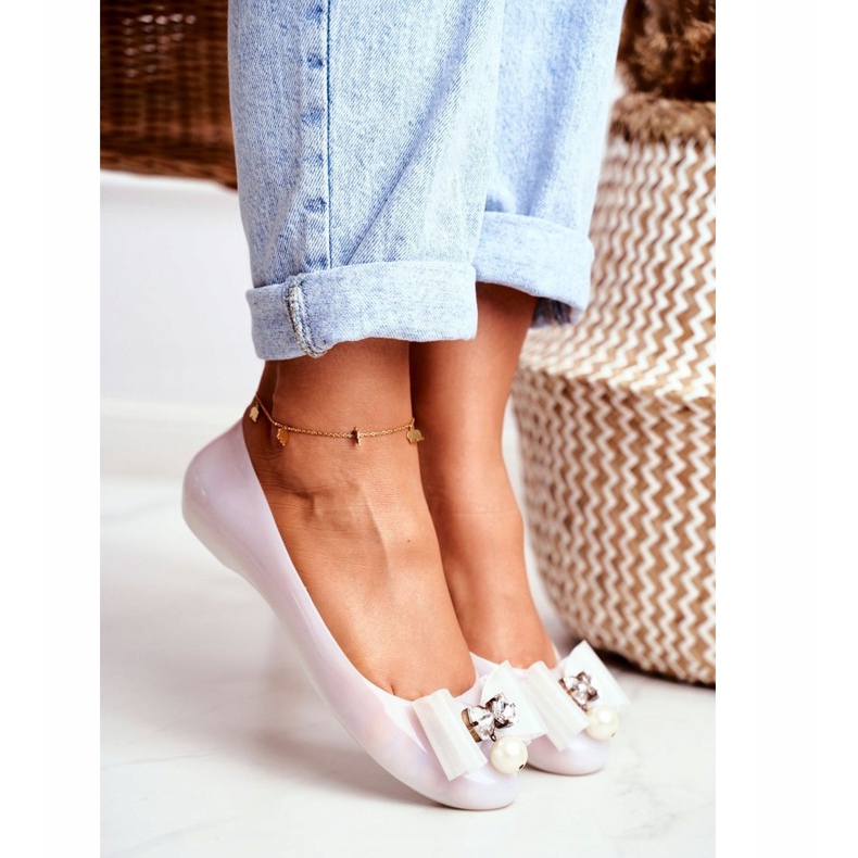 LU BOO Gummiballerinas Weiß Meliski Bows Pearl Millie 1