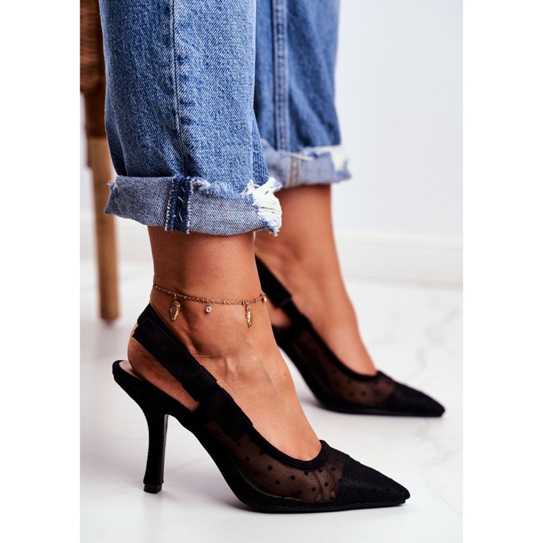 LU BOO Damen High Heels Lolita Mesh schwarz 1