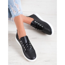 SHELOVET Durchbrochene Sneakers mit Öko-Leder schwarz 1