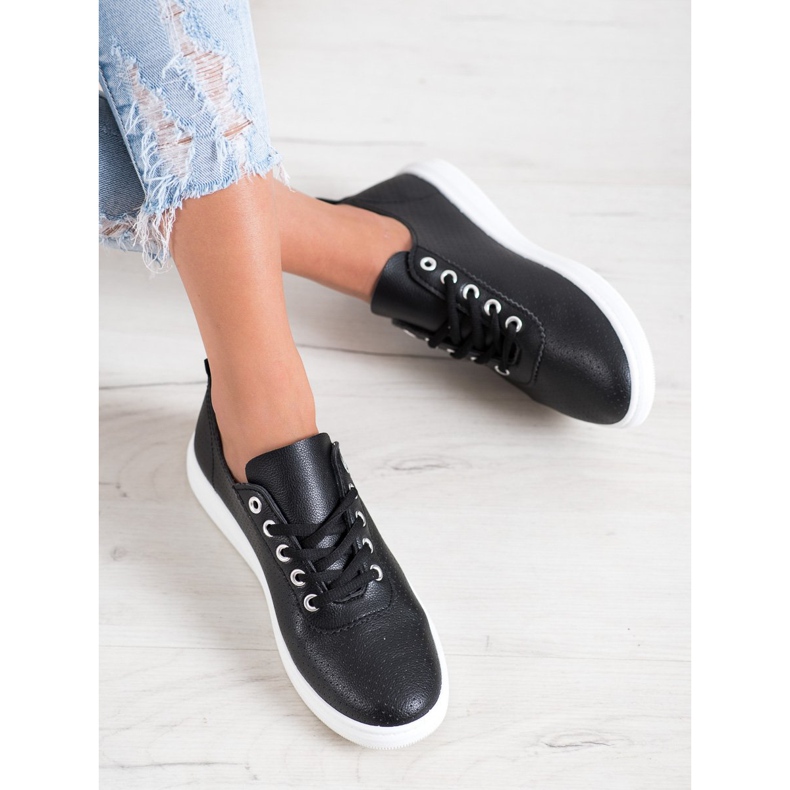 SHELOVET Durchbrochene Sneakers mit Öko-Leder schwarz 1