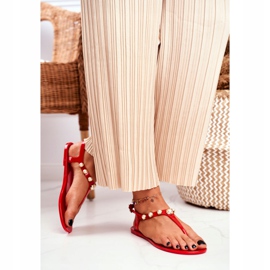 LU BOO Damen Gummisandalen Rote Flip-Flops Perlen Denise 2