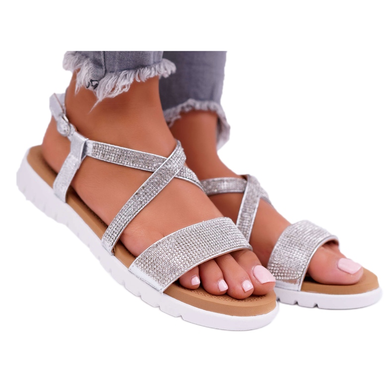 Damen Sandalen Lu Boo Mit Cubic Zirkonia 406-5 Silber Stella grau 3
