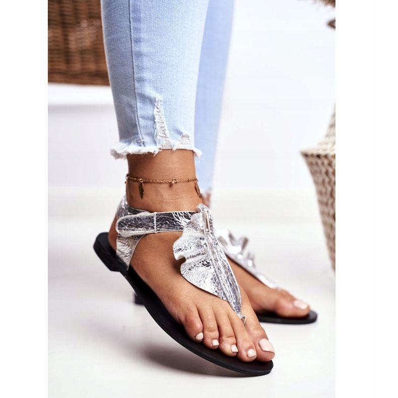 Lu Boo Sandalen Metallic Flip-Flops Lottie Klettverschluss grau 1