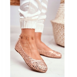 Lu Boo Damen Ballerinas Roségold durchbrochene geflochtene Tragetasche rosa 1