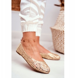 Lu Boo Damen Ballerinas Gold Durchbrochene Geflochtene Tragetasche golden 2