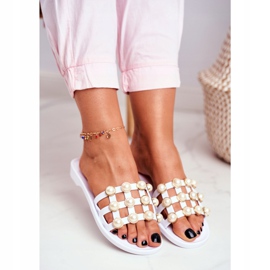 LU BOO Damen Gummi Hausschuhe Weiß Estelle Pearls 2