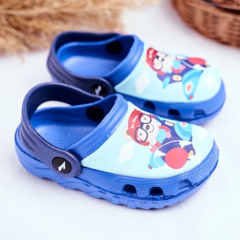 Kinderhausschuhe Schaumstoff Crocs Blau Teddybär Pilot SuperFly 2
