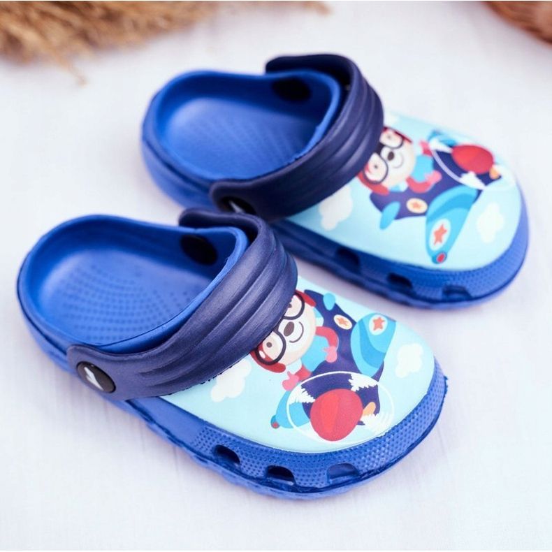 Kinderhausschuhe Schaumstoff Crocs Blau Teddybär Pilot SuperFly 1