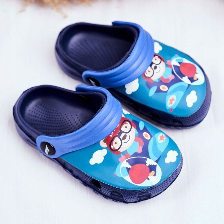 Kinder Hausschuhe Schaumstoff Crocs Marineblau Teddybär Pilot SuperFly navy blau 1