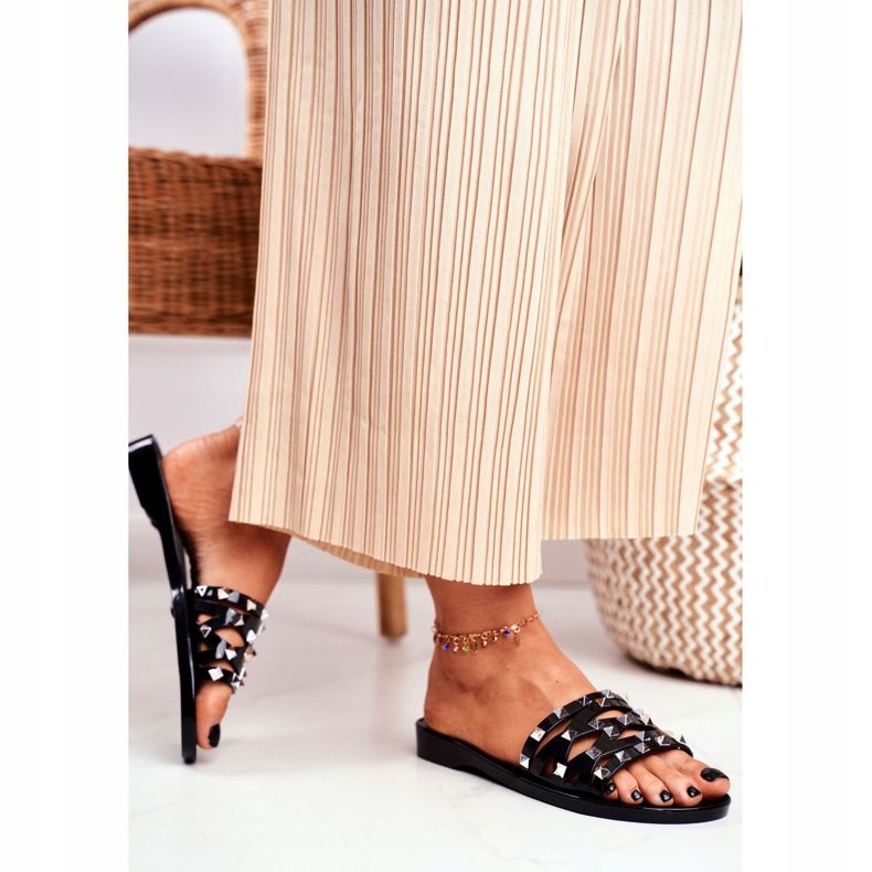 LU BOO Schwarze Hausschuhe für Damen Rubber Patty Studs 2