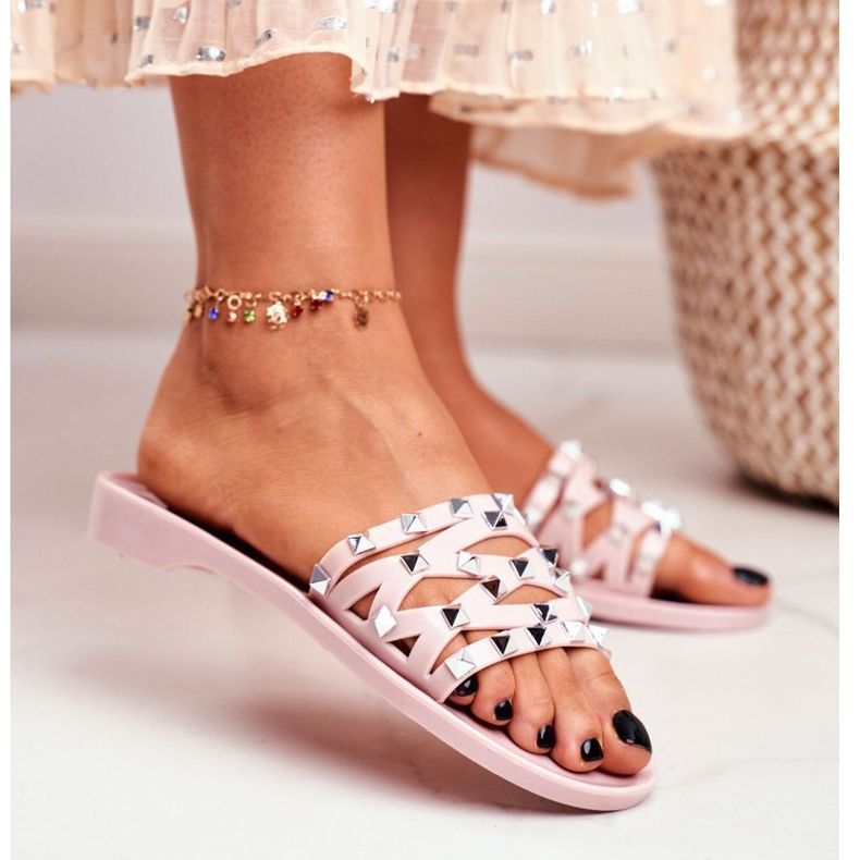 LU BOO Rosa Hausschuhe für Damen Rubber Patty Studs 1