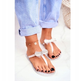 LU BOO Damen Gummi Hausschuhe Weiß Flip Flops Strass Lou 1