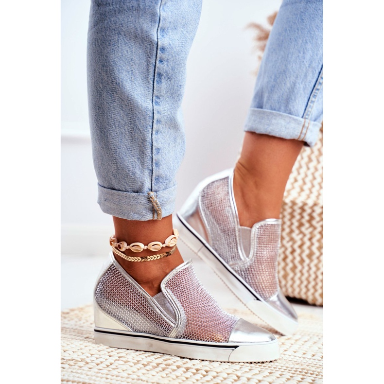 Damen Sneaker Lu Boo mit Mesh Silber Morgono grau 2