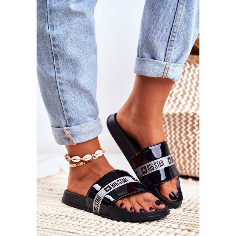 Damen Hausschuhe Big Star Lackiert Schwarz GG274007 1