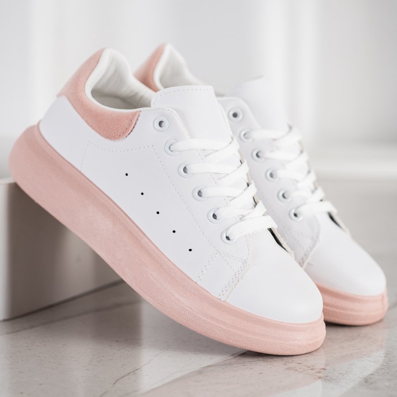 SHELOVET Sneakers auf einer Powder-Plattform weiß rosa 1