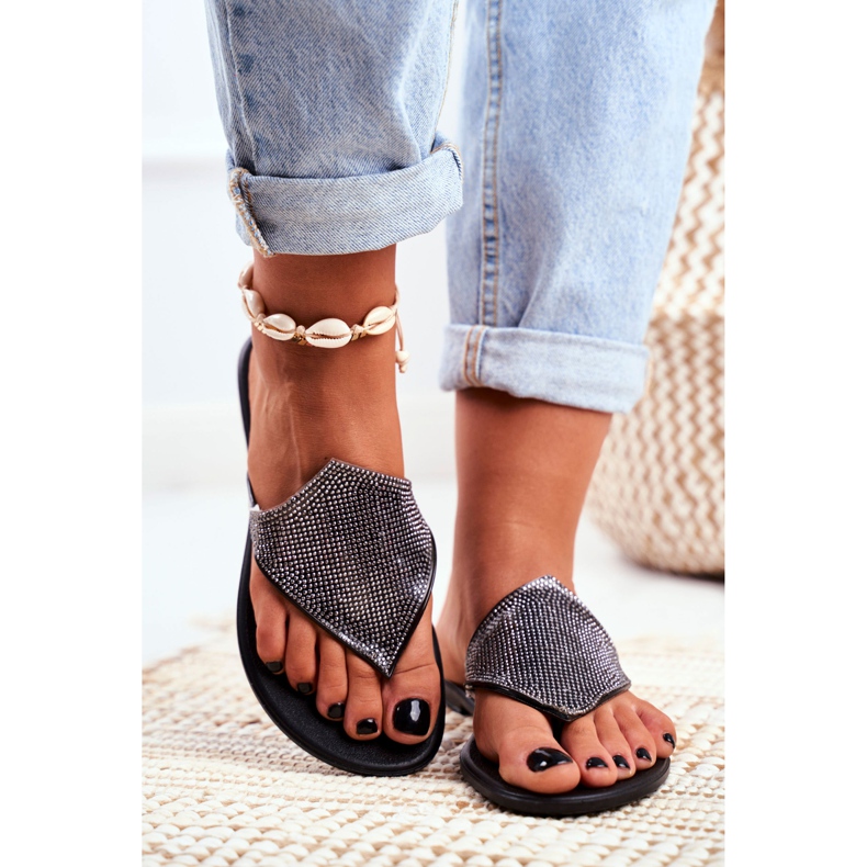 Lu Boo Rubber Damen Hausschuhe Schwarz Flip-Flops Mit Pailletten Anika 2