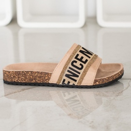 Evento Schöne Kristalle Hausschuhe beige 1