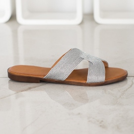 SHELOVET Stilvolle silberne Hausschuhe grau 2