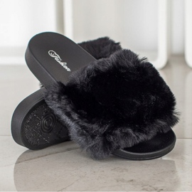 Bona Modische Flip-Flops mit Fell schwarz 1