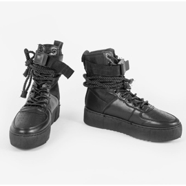 Schwarze flache Sneakers Y-026 1
