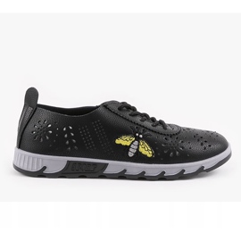 Schwarze, durchbrochene Sneakers mit Aufdruck von JH81171-3 1