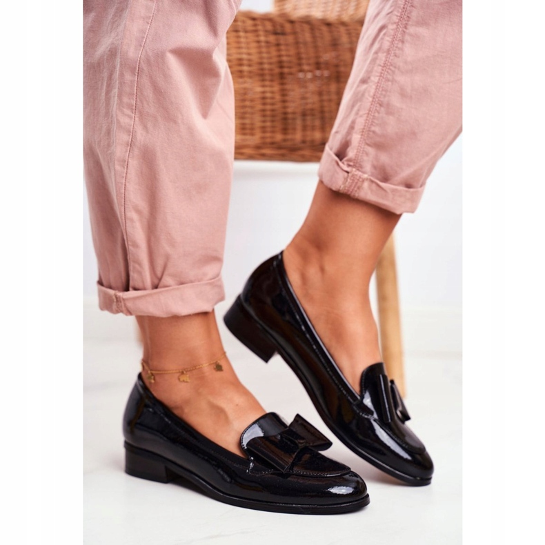 Vinceza Damen Slipper Schwarz Lackierte Schleife Trixi 1