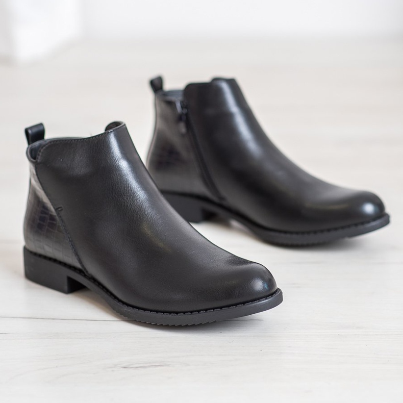 J. Star Stiefel mit flachem Absatz schwarz 1