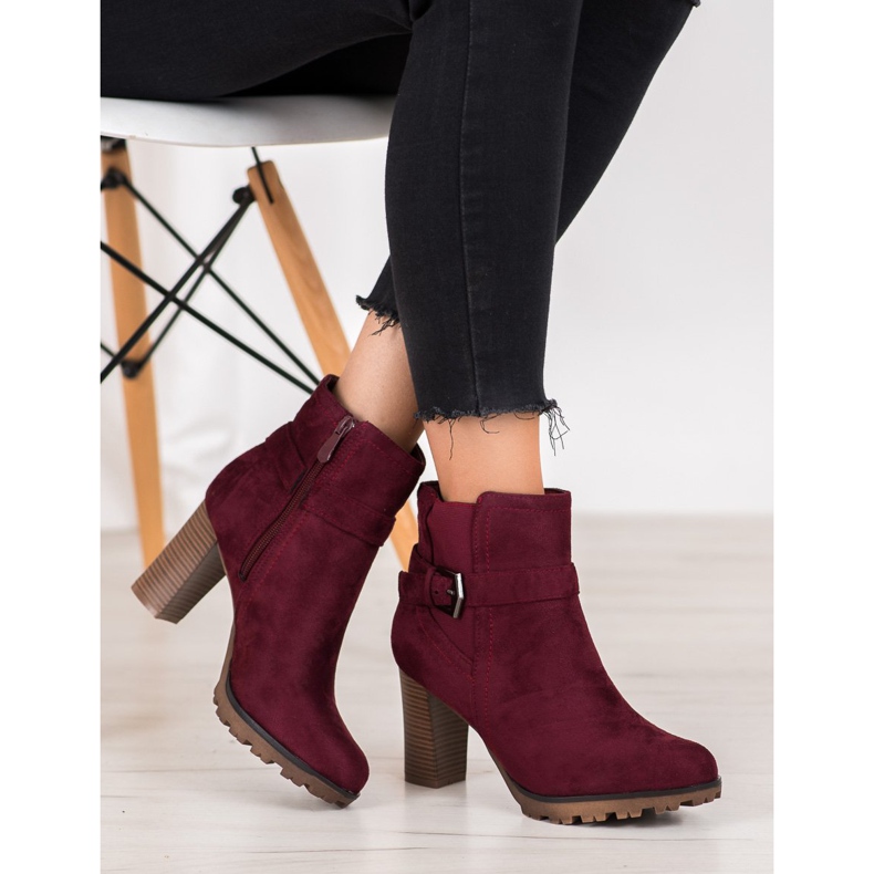 SHELOVET Burgunder Booties mit Schnalle rot 1