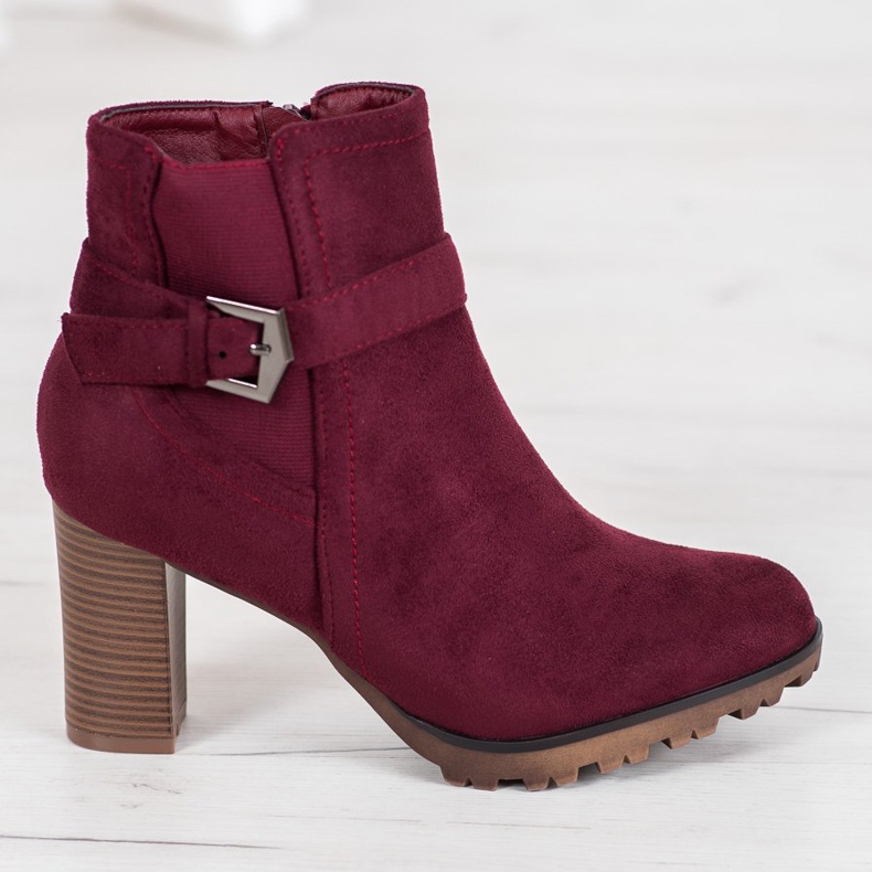 SHELOVET Burgunder Booties mit Schnalle rot 2