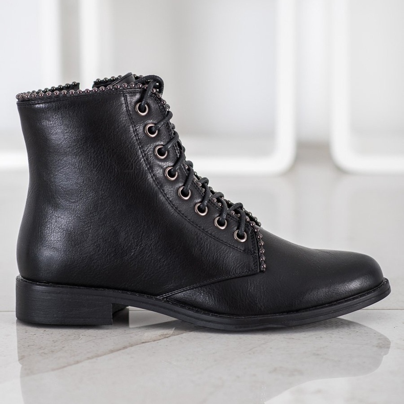 J. Star Schwarze Schnürstiefel 1