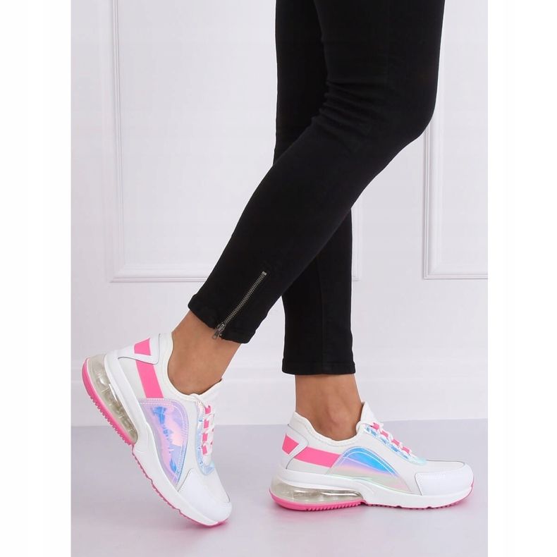 Weiße Damen Sportschuhe F-3336 WHITE / FUSHIA rosa 2