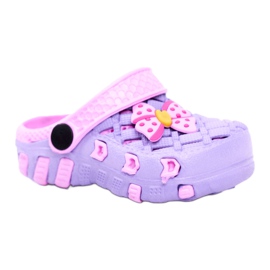 NEWS Kinderhausschuhe Schaumstoff Crocs Violett Schleife Susan lila rosa 3