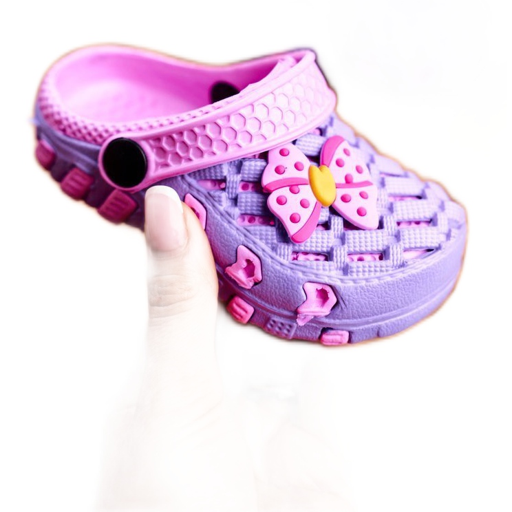 NEWS Kinderhausschuhe Schaumstoff Crocs Violett Schleife Susan rosa 2