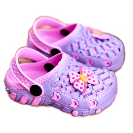 NEWS Kinderhausschuhe Schaumstoff Crocs Violett Schleife Susan lila rosa 1