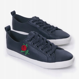 Marineblaue Turnschuhe mit Blume 1727-02 navy blau 2