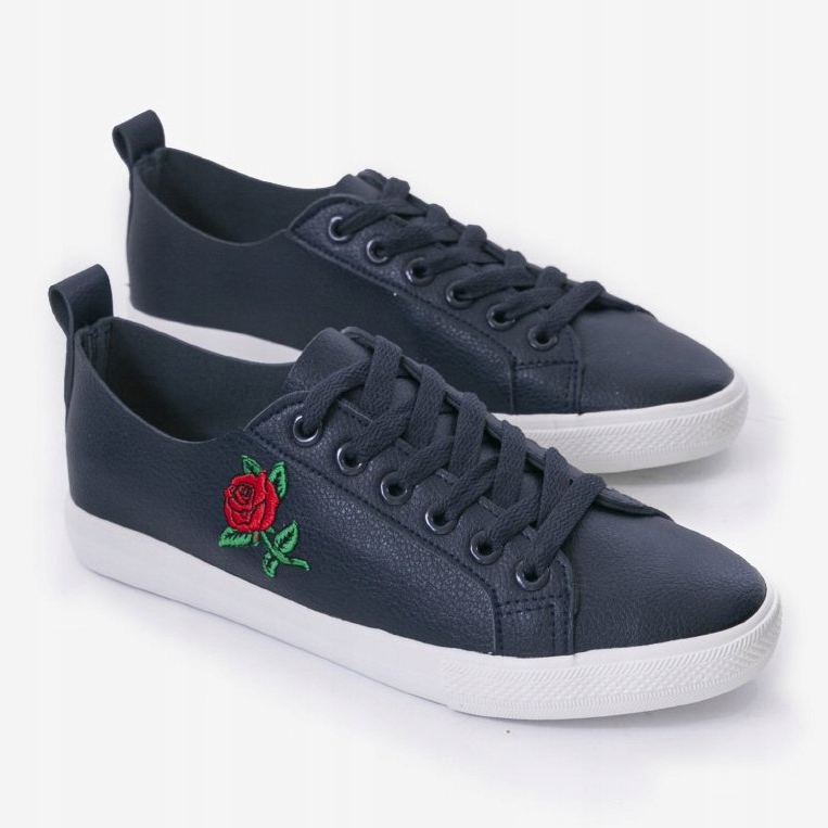 Marineblaue Turnschuhe mit Blume 1727-02 navy blau 2