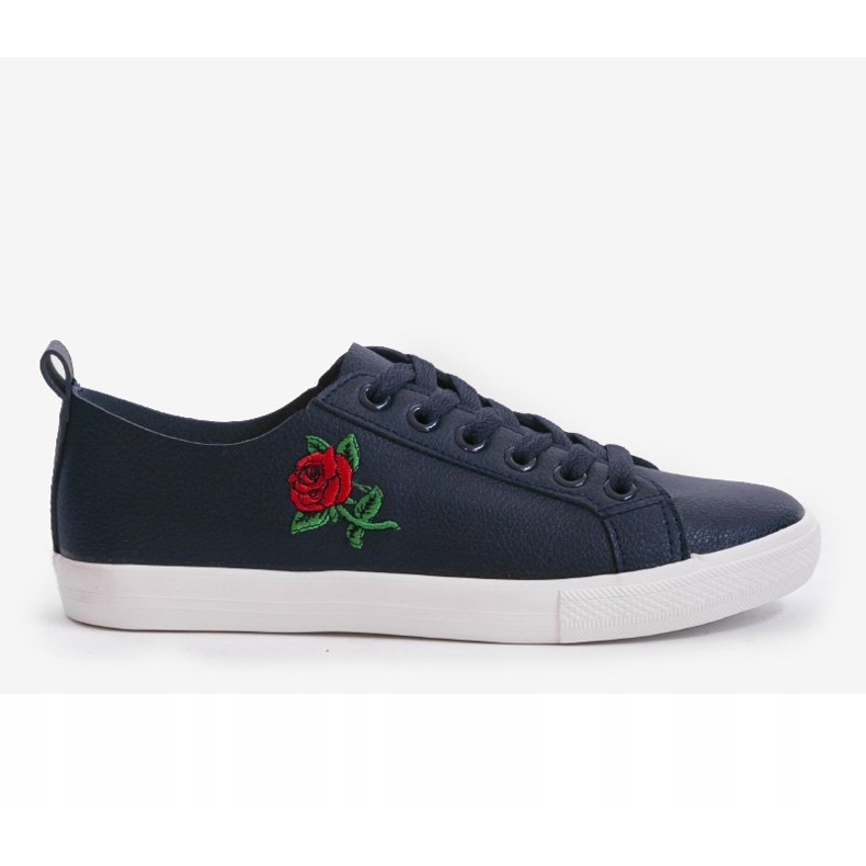 Marineblaue Turnschuhe mit Blume 1727-02 navy blau 1