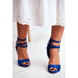 LU BOO Damen Sandalen auf einem High Heel Gladiator Blue Carnival blau 2