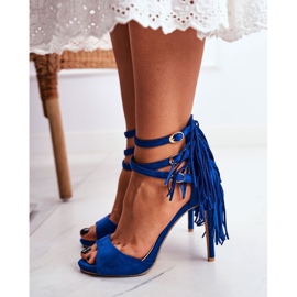 LU BOO Damen Sandalen auf einem High Heel Gladiator Blue Carnival blau 1