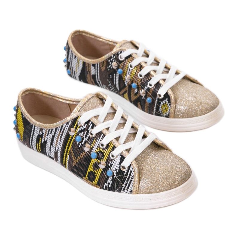 Goldene Turnschuhe reich verziert C17-3997 mehrfarbig gelb 1