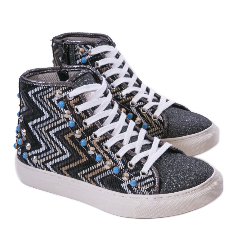 Schwarze hohe Sneakers reich verziert D17-27027 mehrfarbig 1