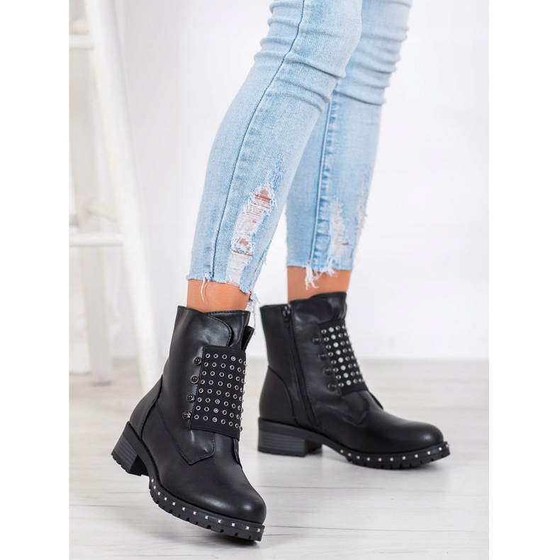 J. Star Modische Arbeiter mit Strasssteinen schwarz 1