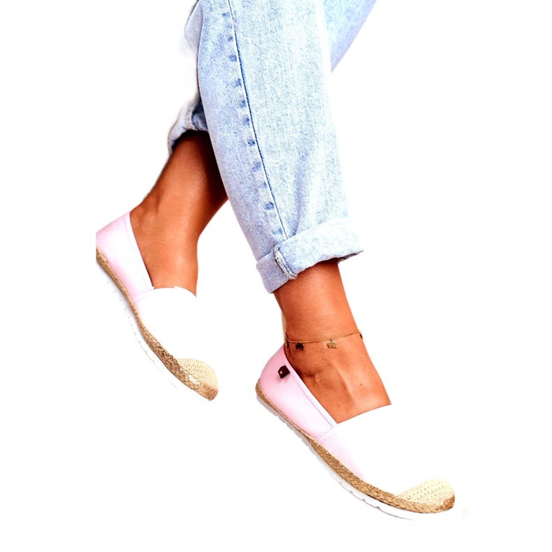 Damen Espadrilles, Geflochtene Sohle Pink Big Star DD274728 beige rosa golden 1